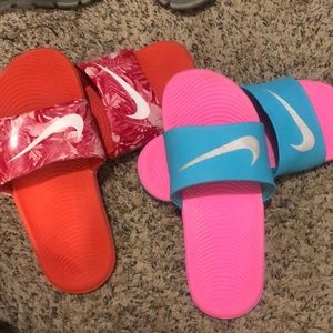 2 pair girls Nike slides